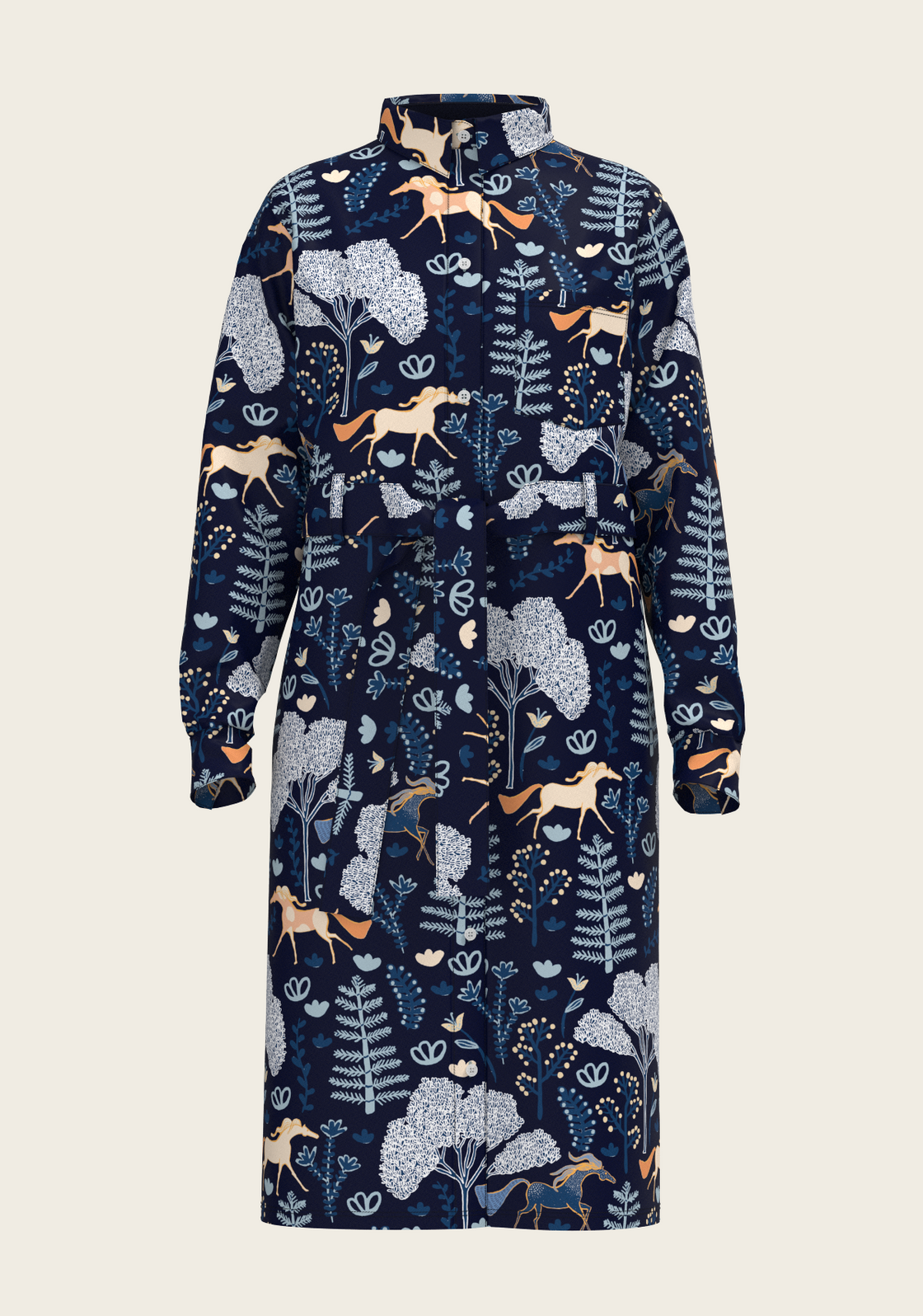  Forest on Navy Long Sleeve Shirt Dress