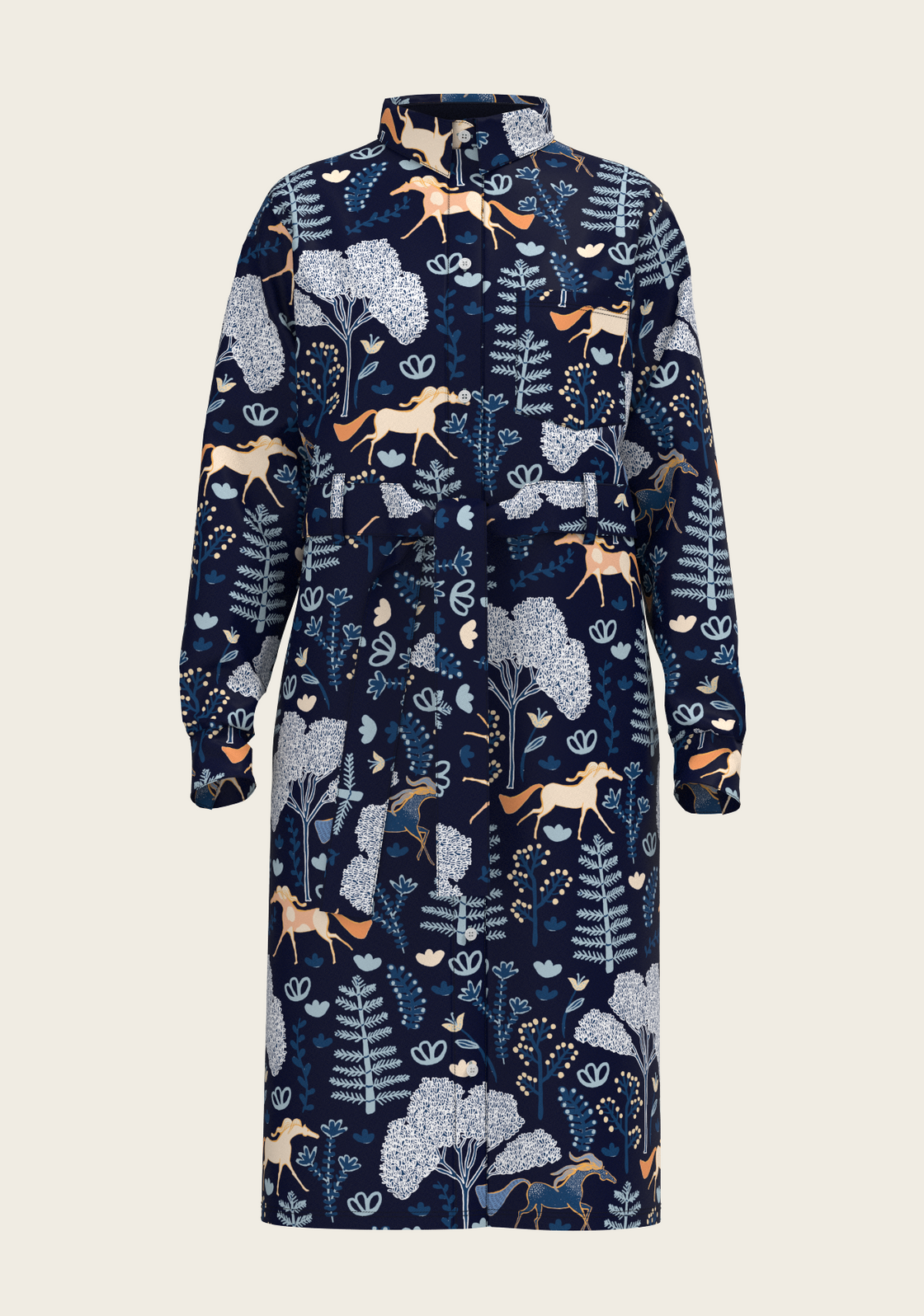 PRE ORDER • Forest on Navy Long Sleeve Shirt Dress