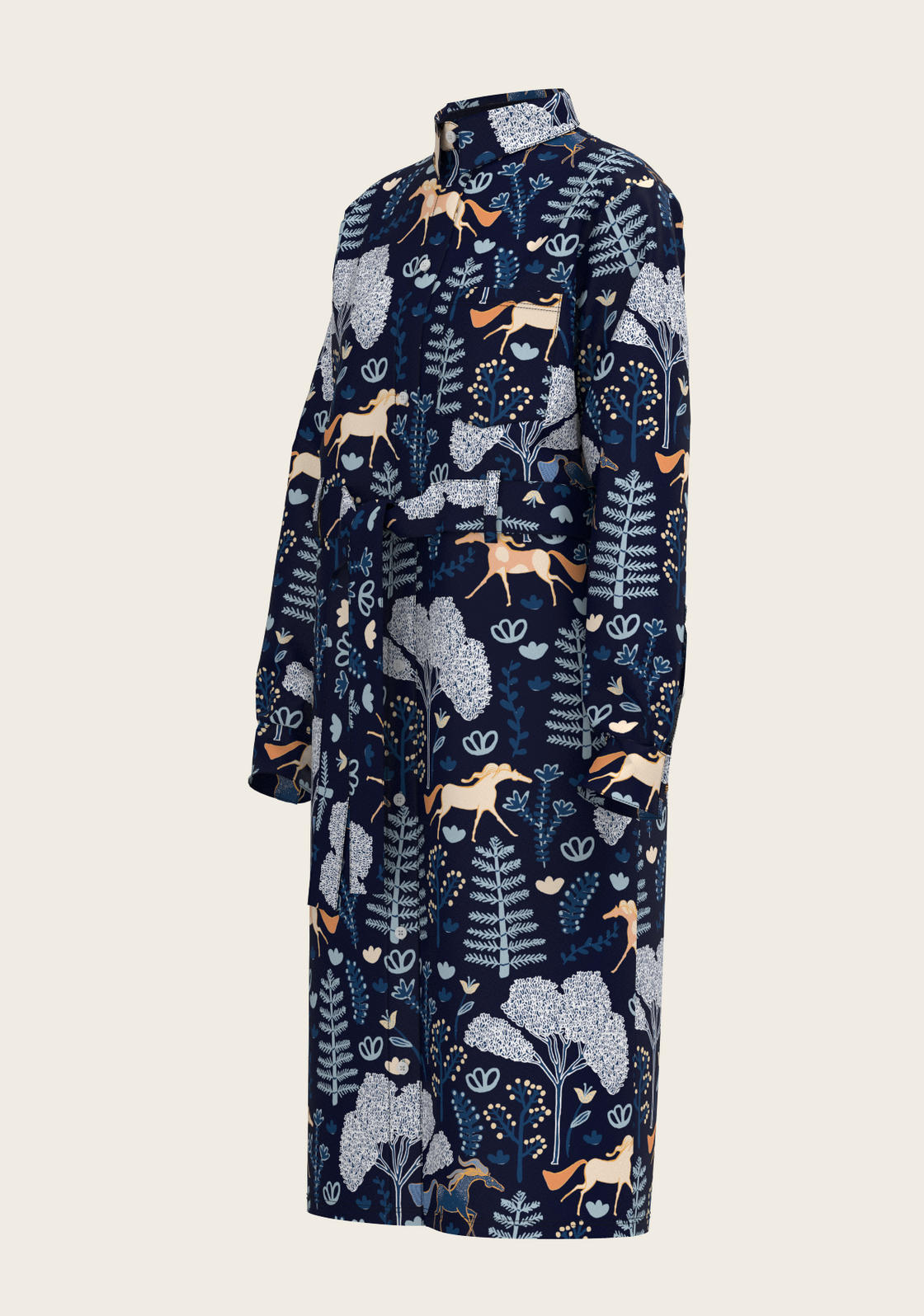  Forest on Navy Long Sleeve Shirt Dress