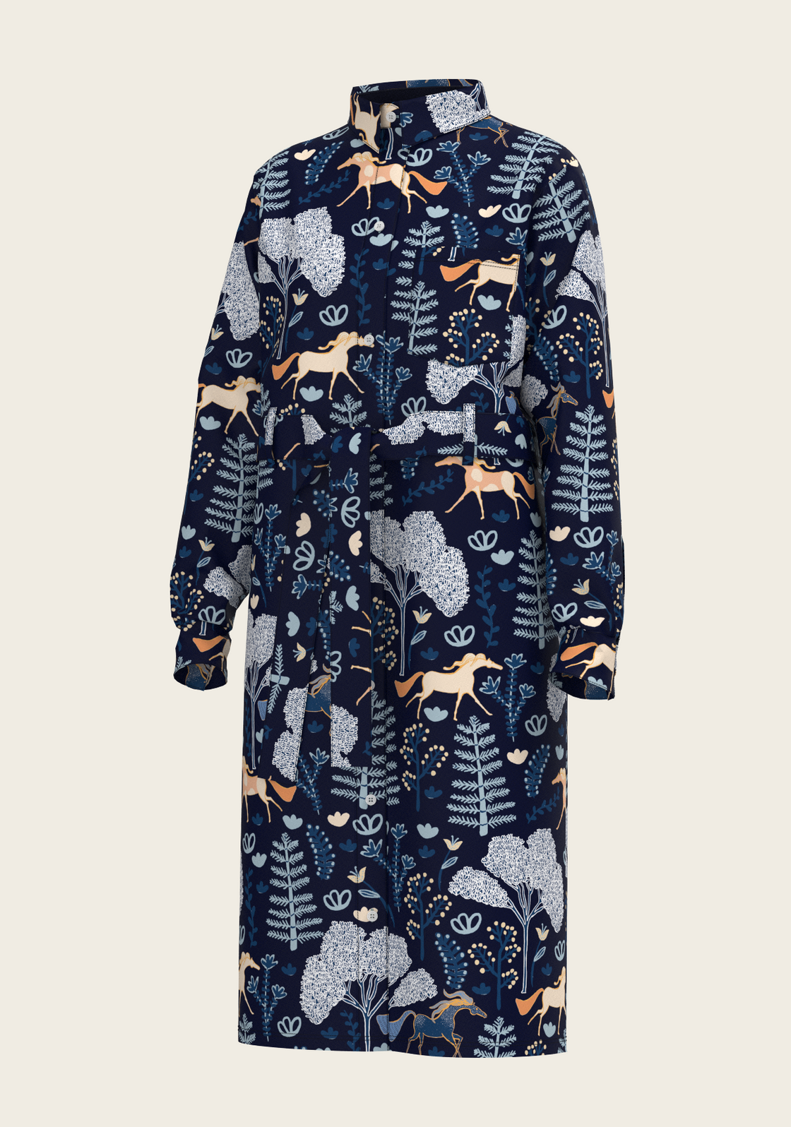  Forest on Navy Long Sleeve Shirt Dress