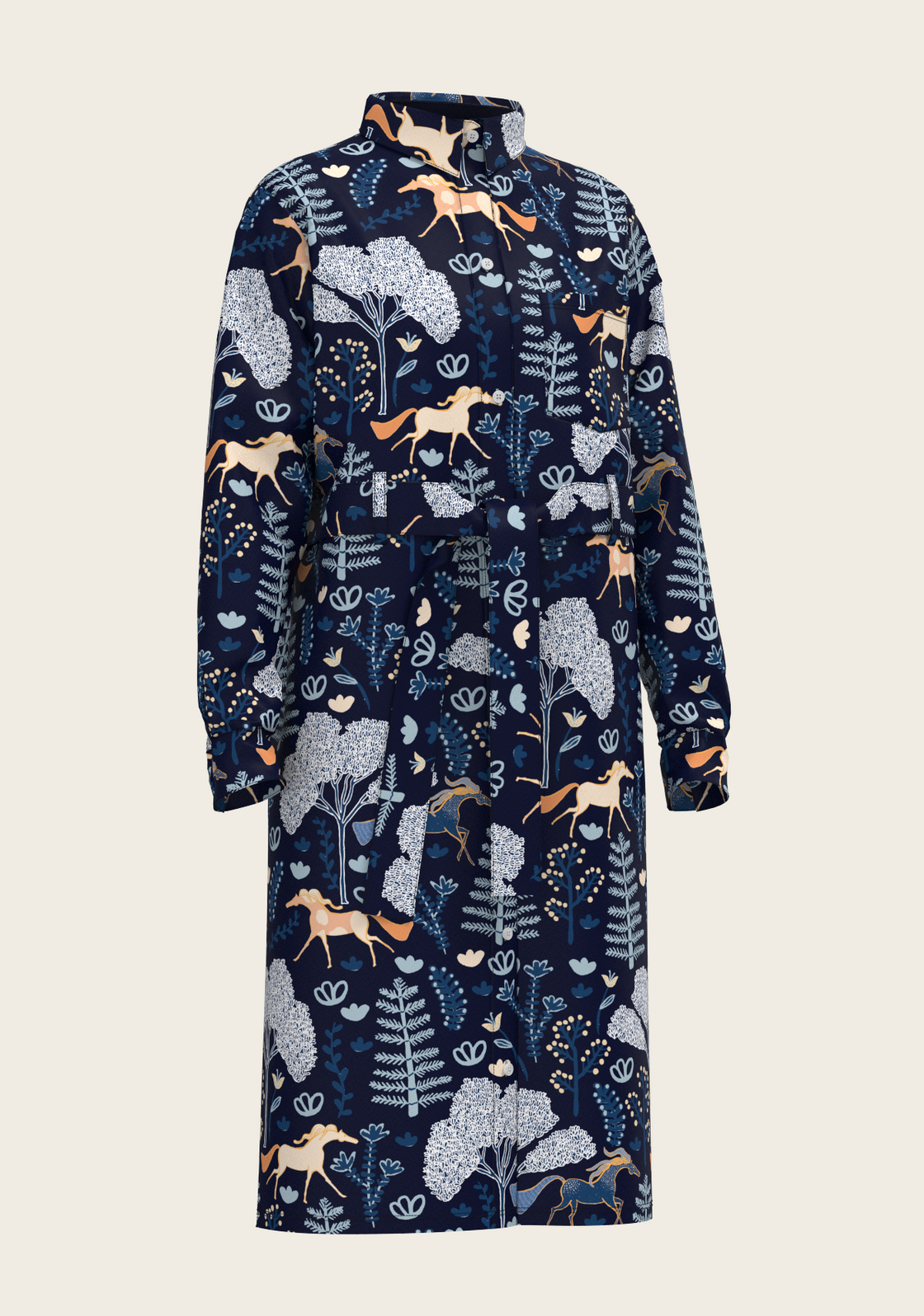  Forest on Navy Long Sleeve Shirt Dress