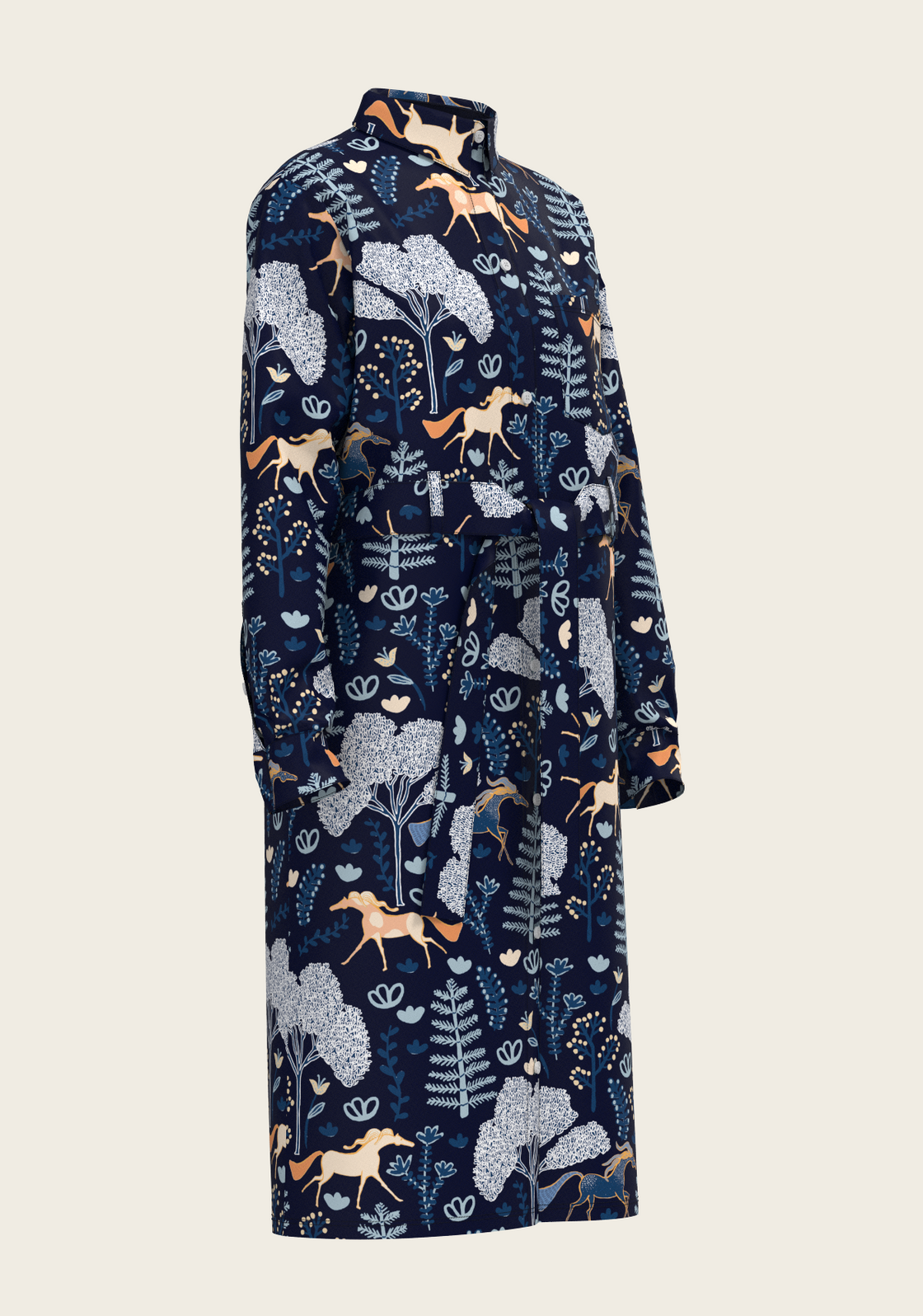  Forest on Navy Long Sleeve Shirt Dress