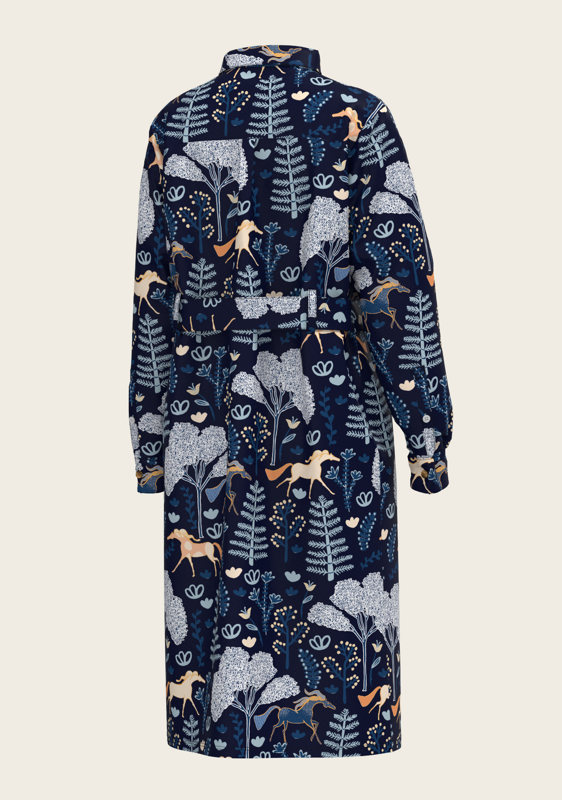  Forest on Navy Long Sleeve Shirt Dress