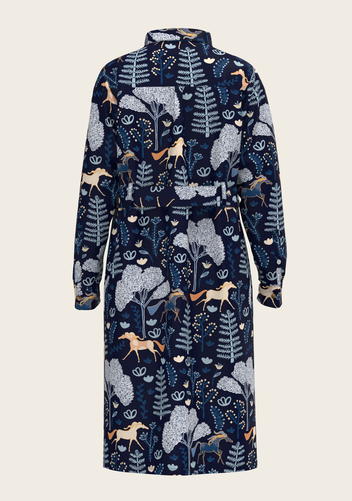  Forest on Navy Long Sleeve Shirt Dress