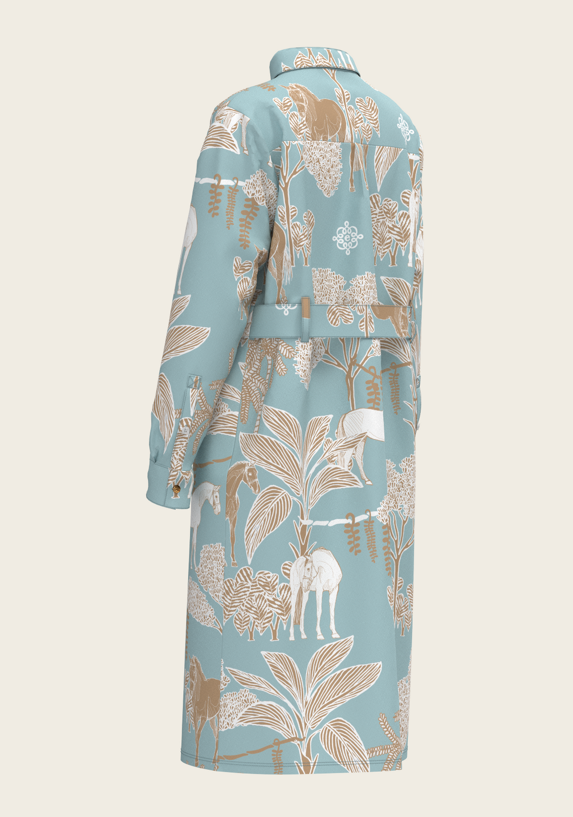  Island Horses on Sky Blue Long Sleeve Shirt Dress