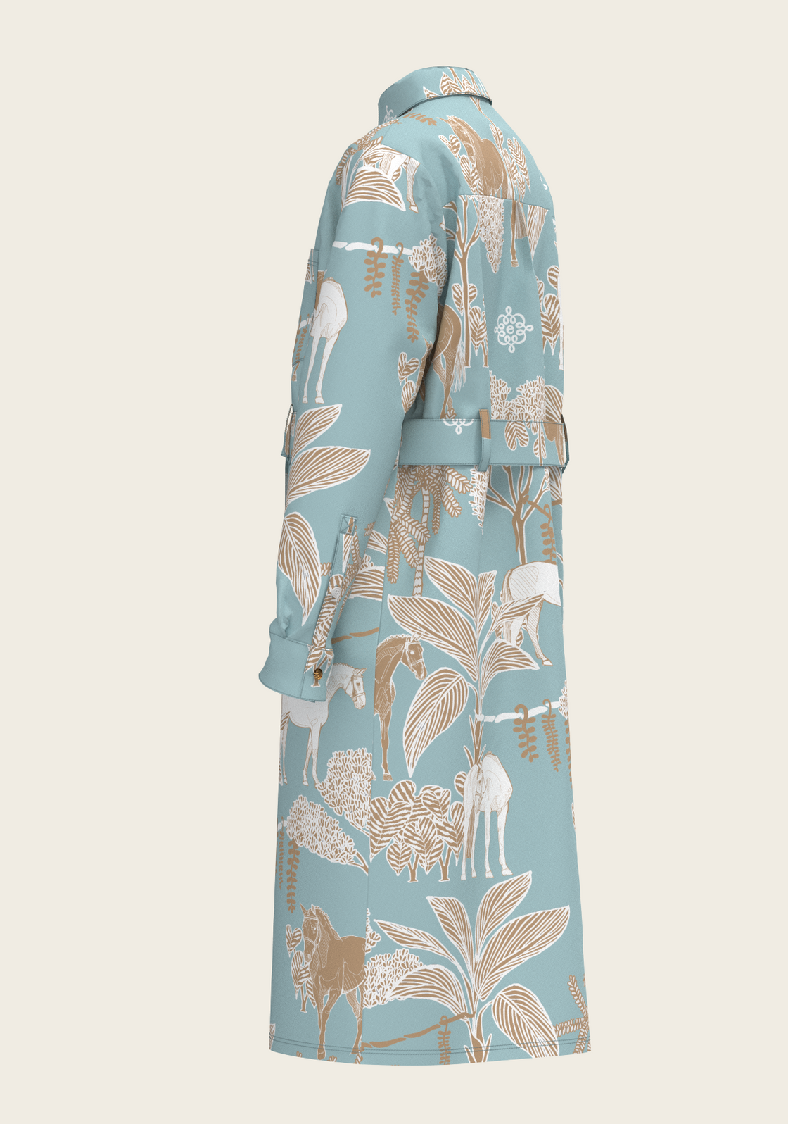  Island Horses on Sky Blue Long Sleeve Shirt Dress
