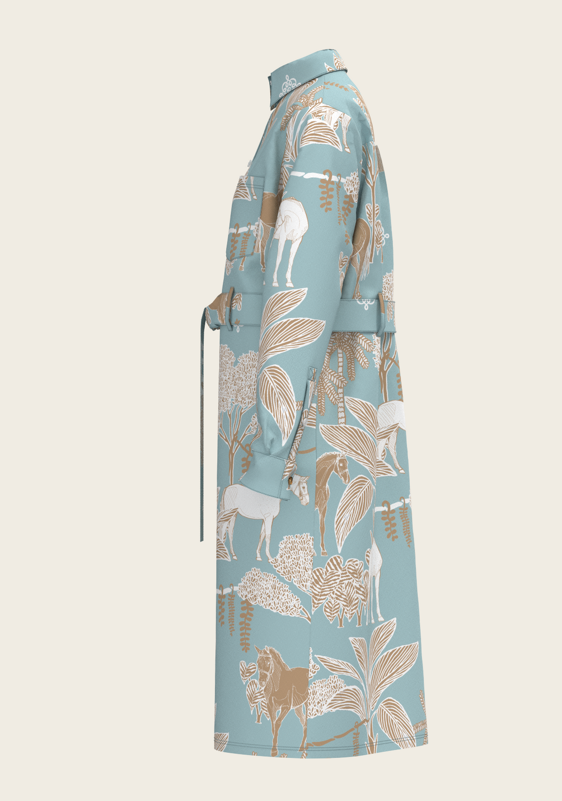  Island Horses on Sky Blue Long Sleeve Shirt Dress