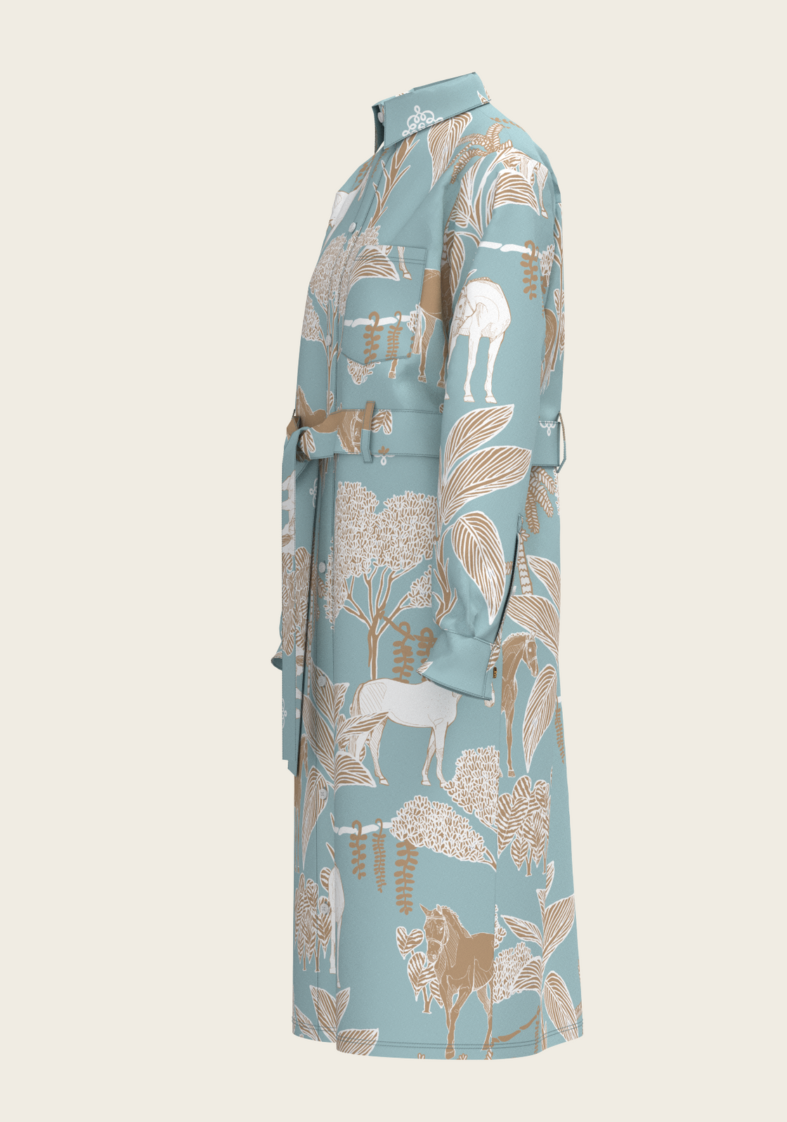  Island Horses on Sky Blue Long Sleeve Shirt Dress