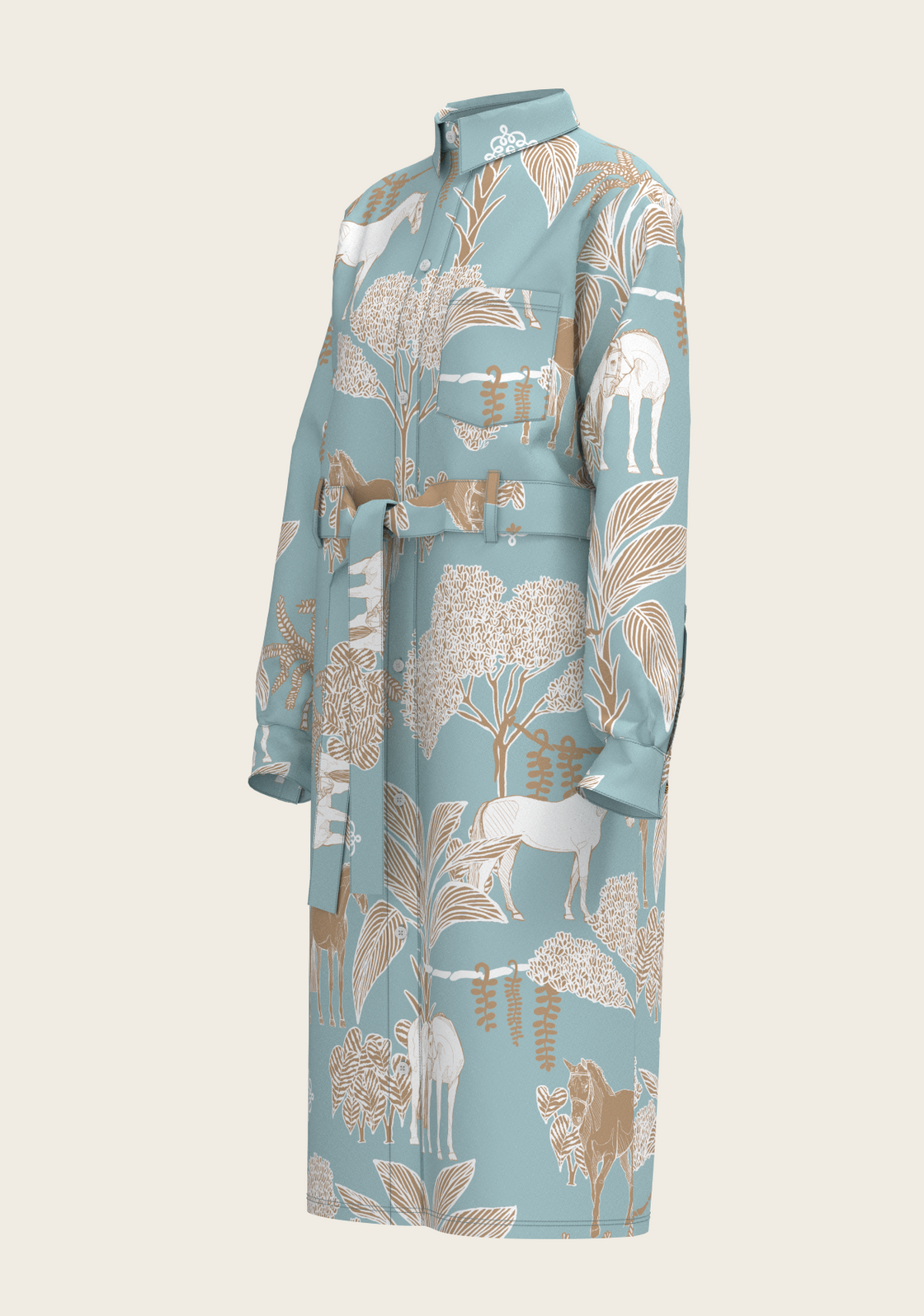  Island Horses on Sky Blue Long Sleeve Shirt Dress