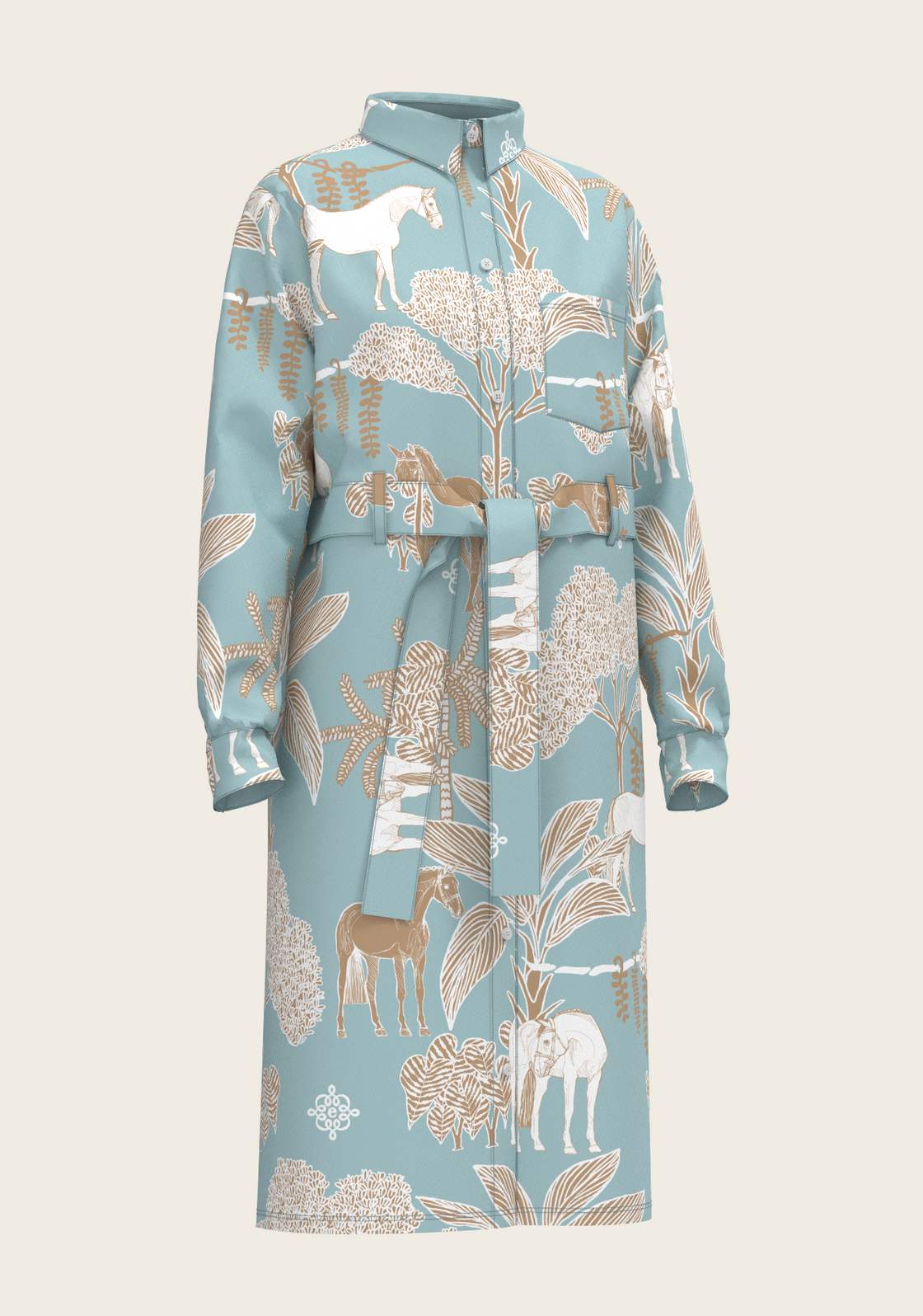 Island Horses on Sky Blue Long Sleeve Shirt Dress L Island Horses on Sky Blue Long Sleeve Shirt Dress L