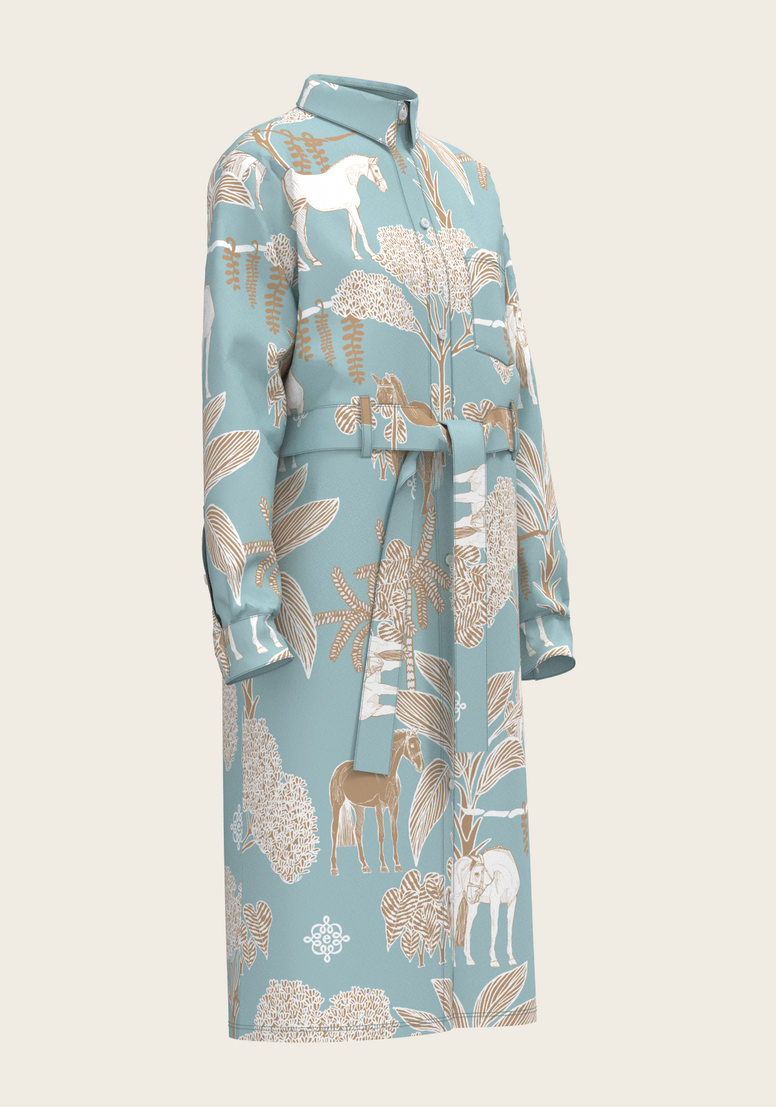  Island Horses on Sky Blue Long Sleeve Shirt Dress