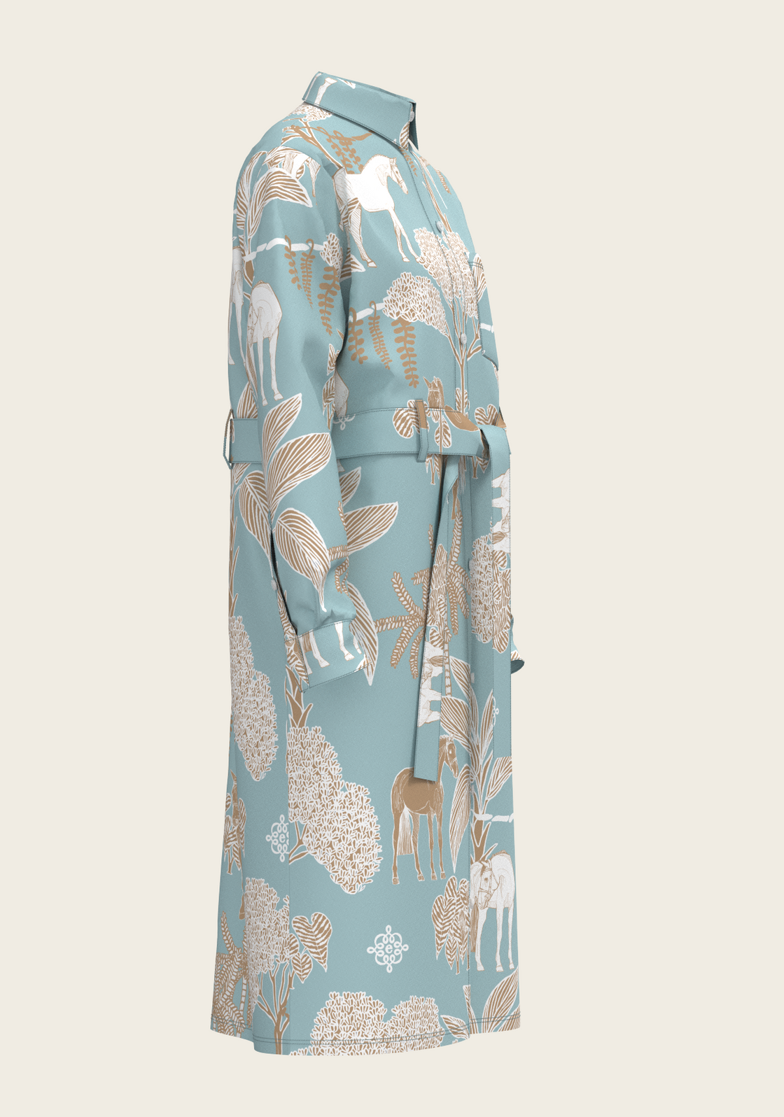  Island Horses on Sky Blue Long Sleeve Shirt Dress
