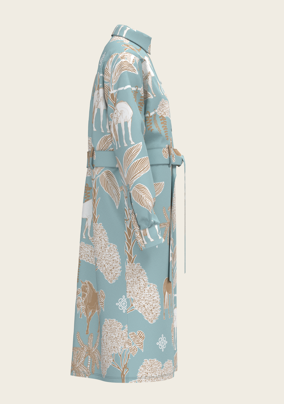  Island Horses on Sky Blue Long Sleeve Shirt Dress