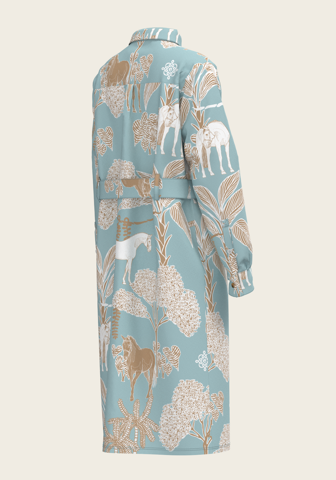  Island Horses on Sky Blue Long Sleeve Shirt Dress