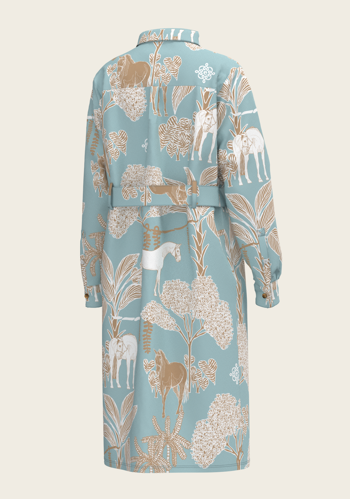 Island Horses on Sky Blue Long Sleeve Shirt Dress