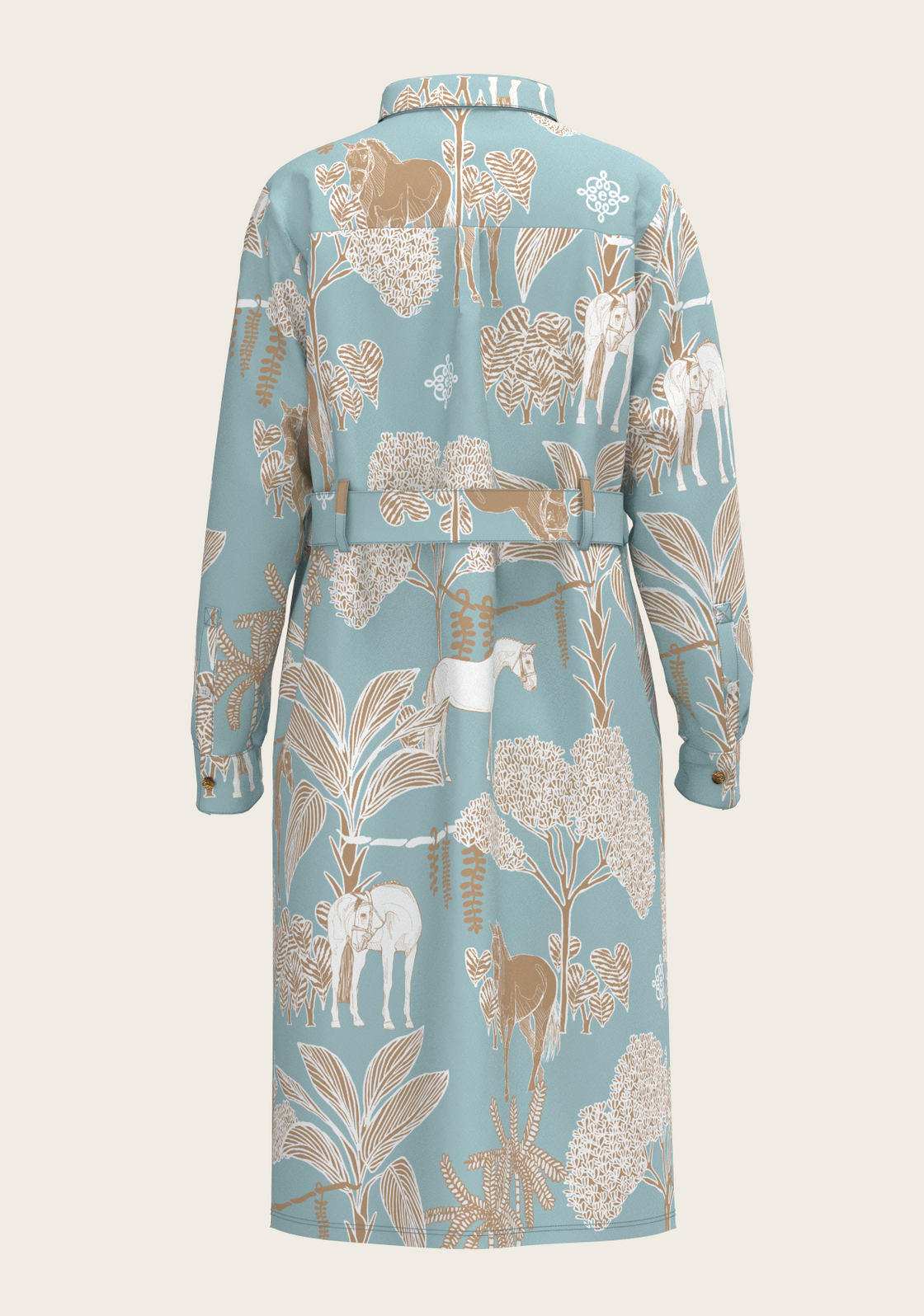  Island Horses on Sky Blue Long Sleeve Shirt Dress