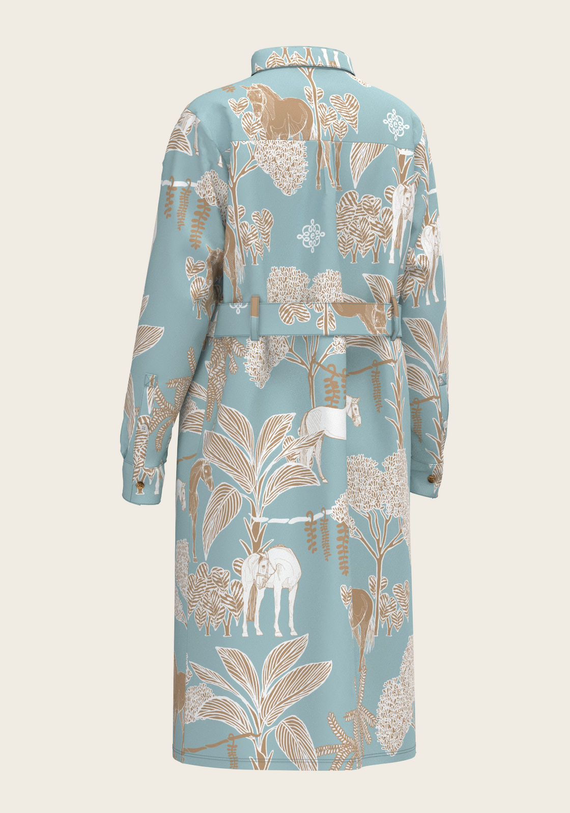  Island Horses on Sky Blue Long Sleeve Shirt Dress