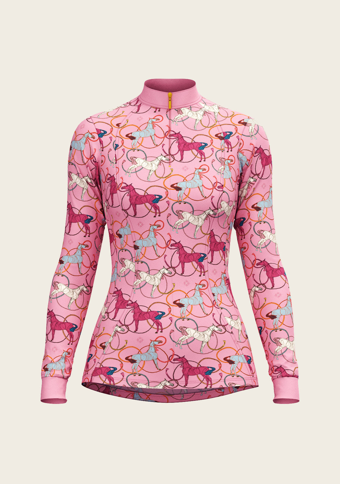 Roped Horses on Pink Quarter Zip Sun Shirt