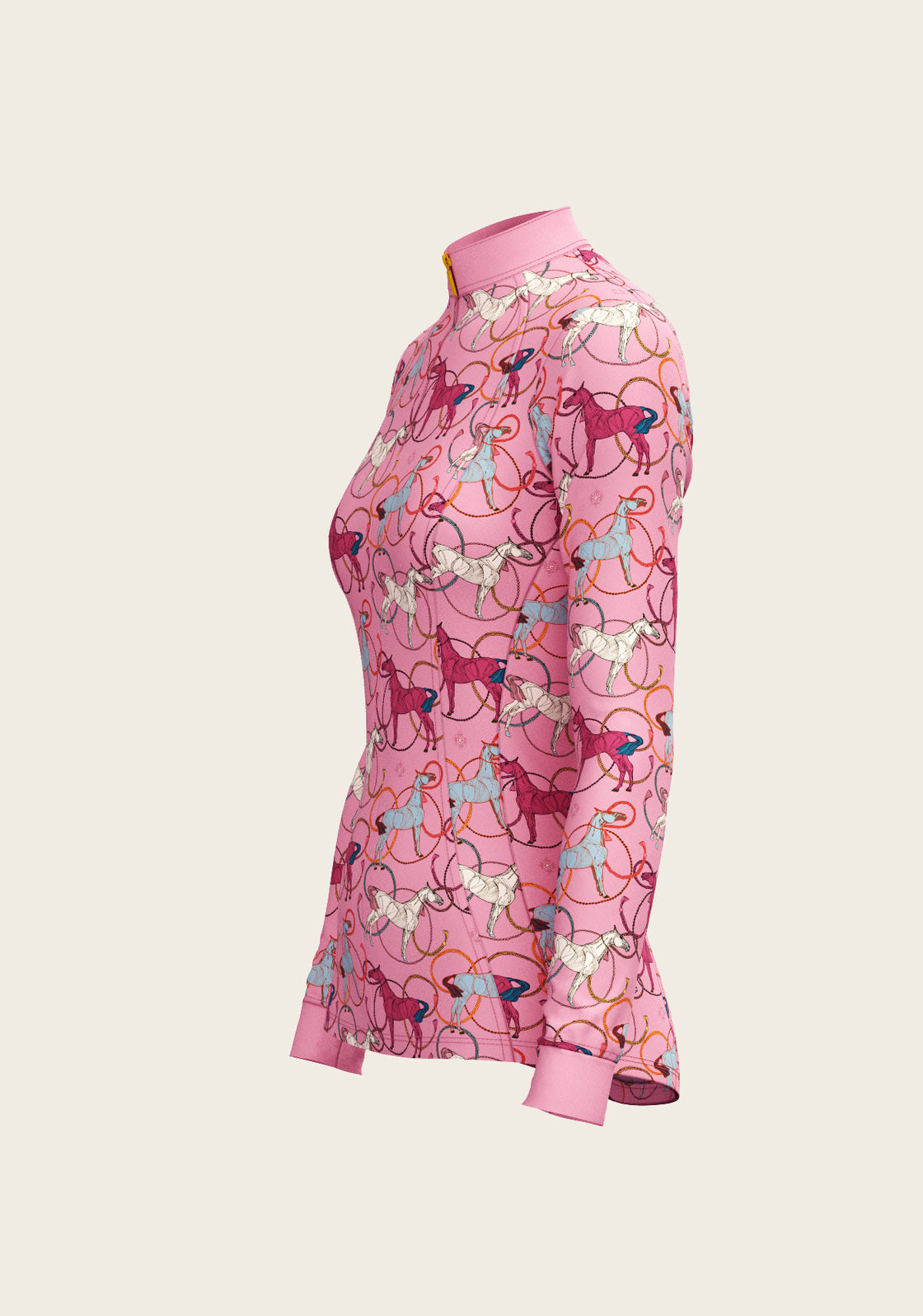Roped Horses on Pink Quarter Zip Sun Shirt