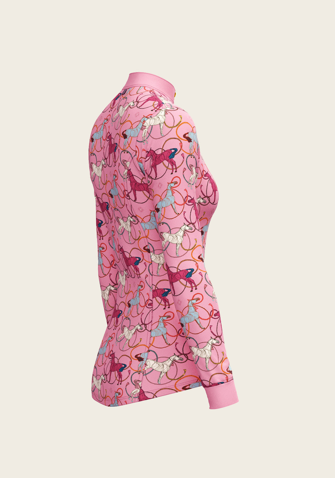 Roped Horses on Pink Quarter Zip Sun Shirt