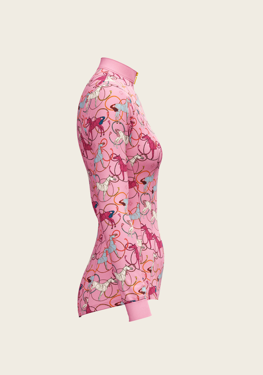 Roped Horses on Pink Quarter Zip Sun Shirt