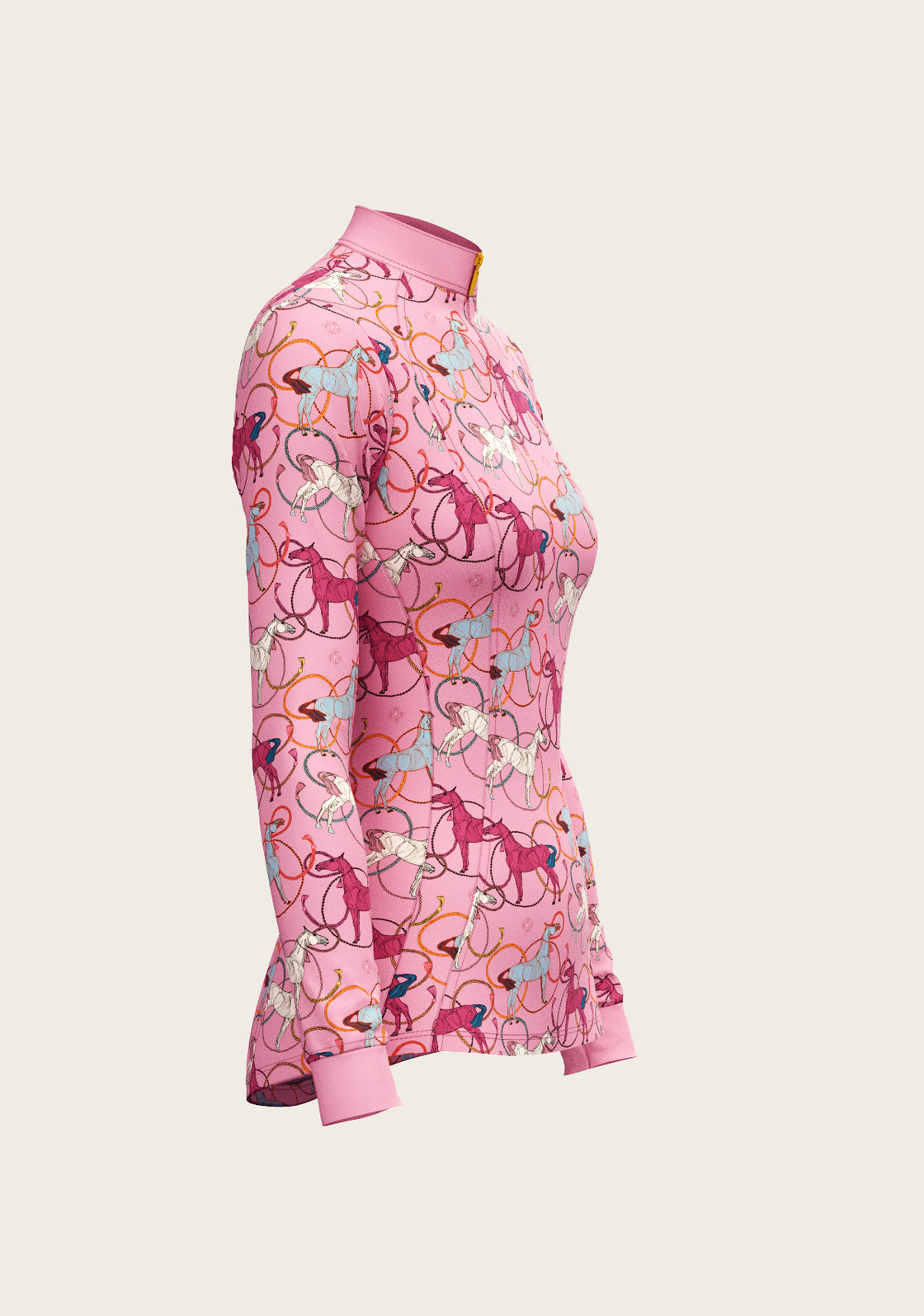 Roped Horses on Pink Quarter Zip Sun Shirt