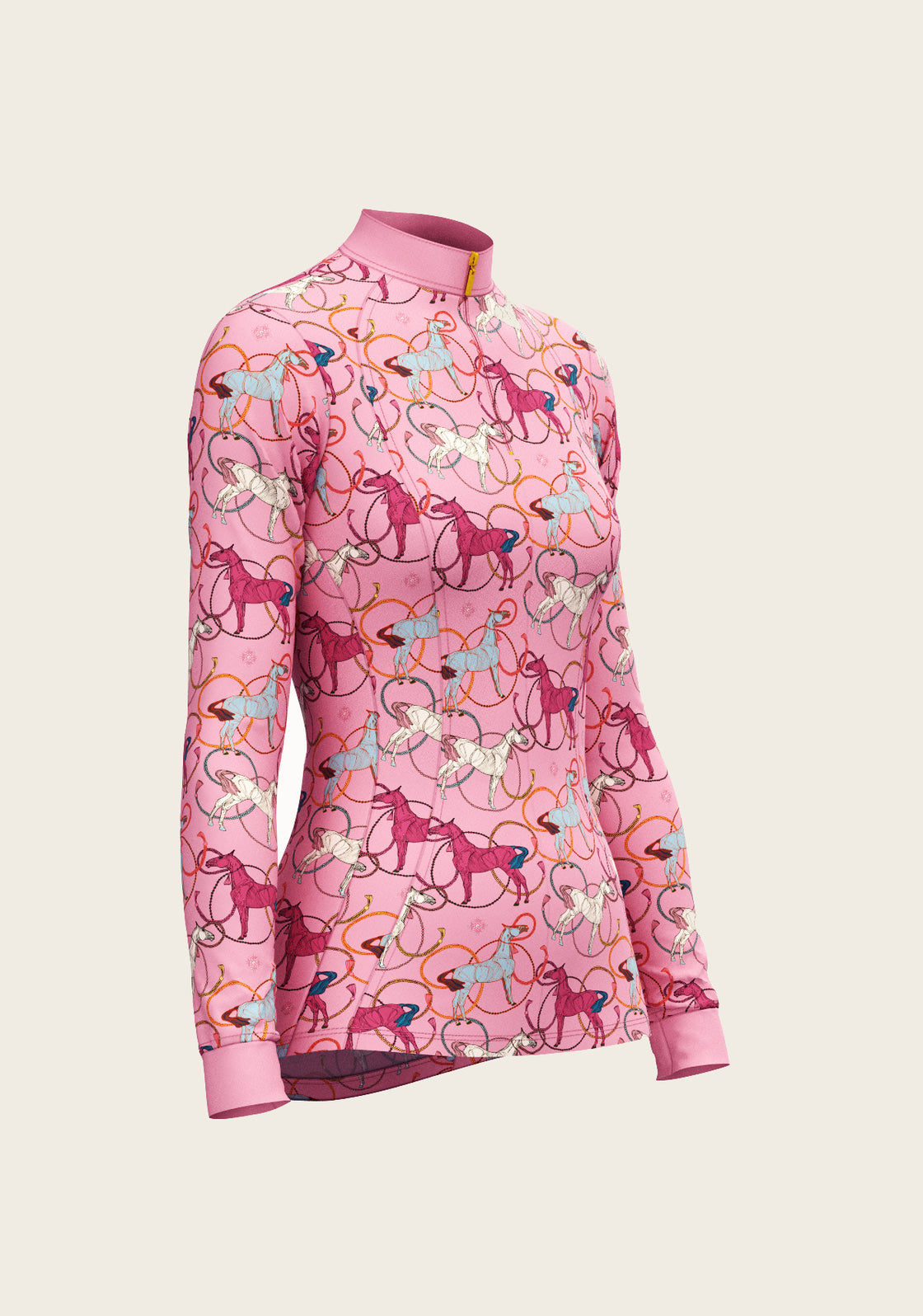 Roped Horses on Pink Quarter Zip Sun Shirt