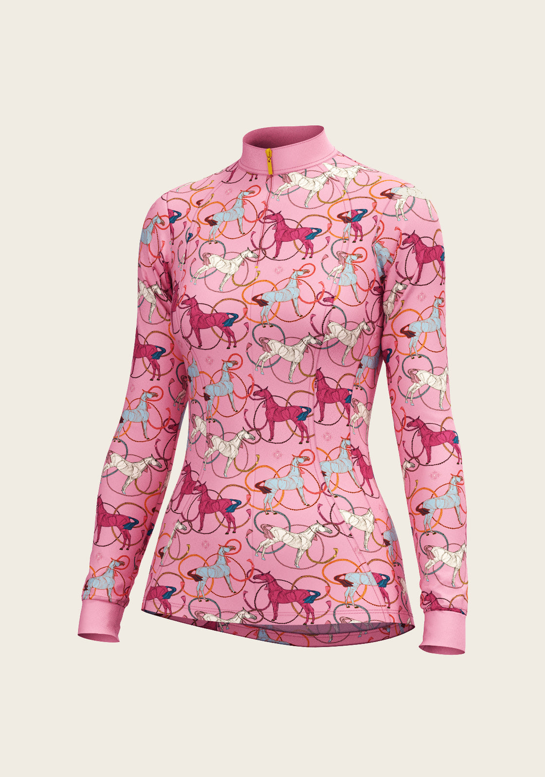 Roped Horses on Pink Quarter Zip Sun Shirt