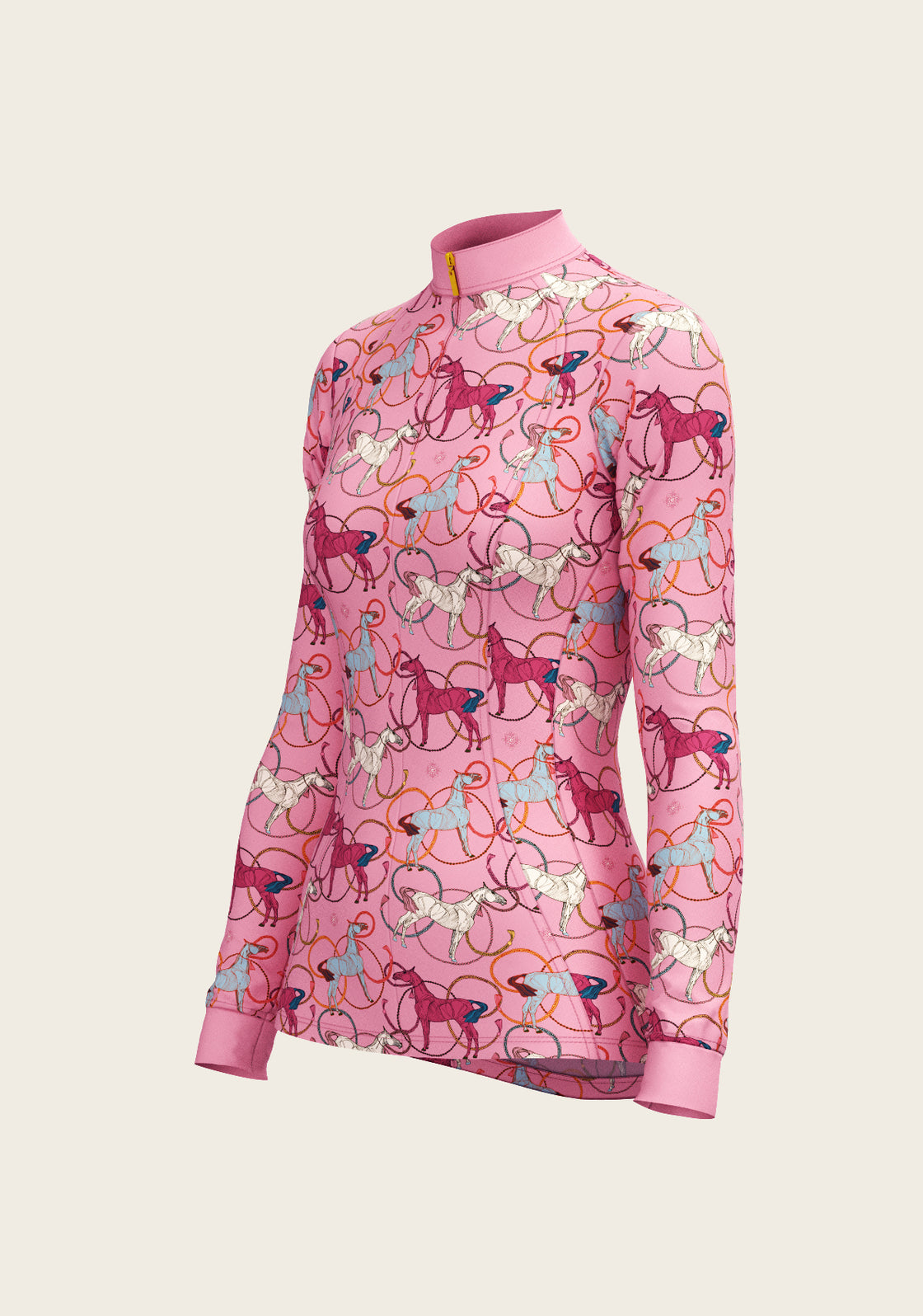 Roped Horses on Pink Quarter Zip Sun Shirt