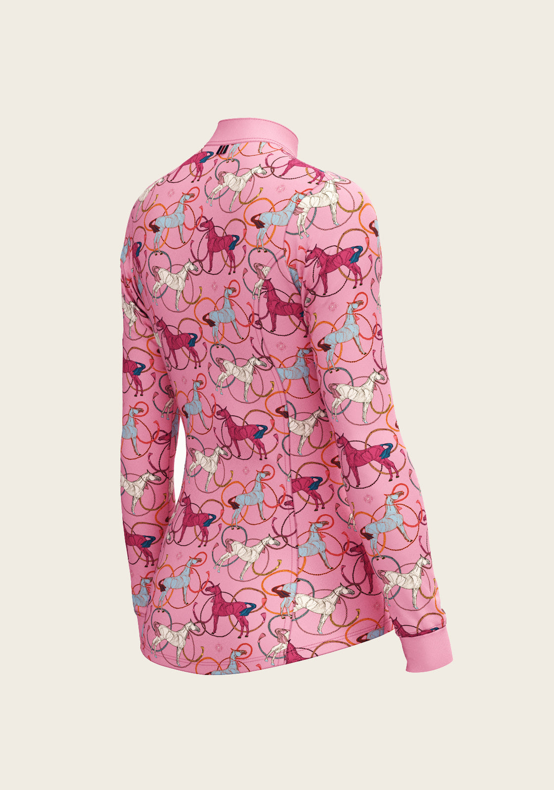Roped Horses on Pink Quarter Zip Sun Shirt