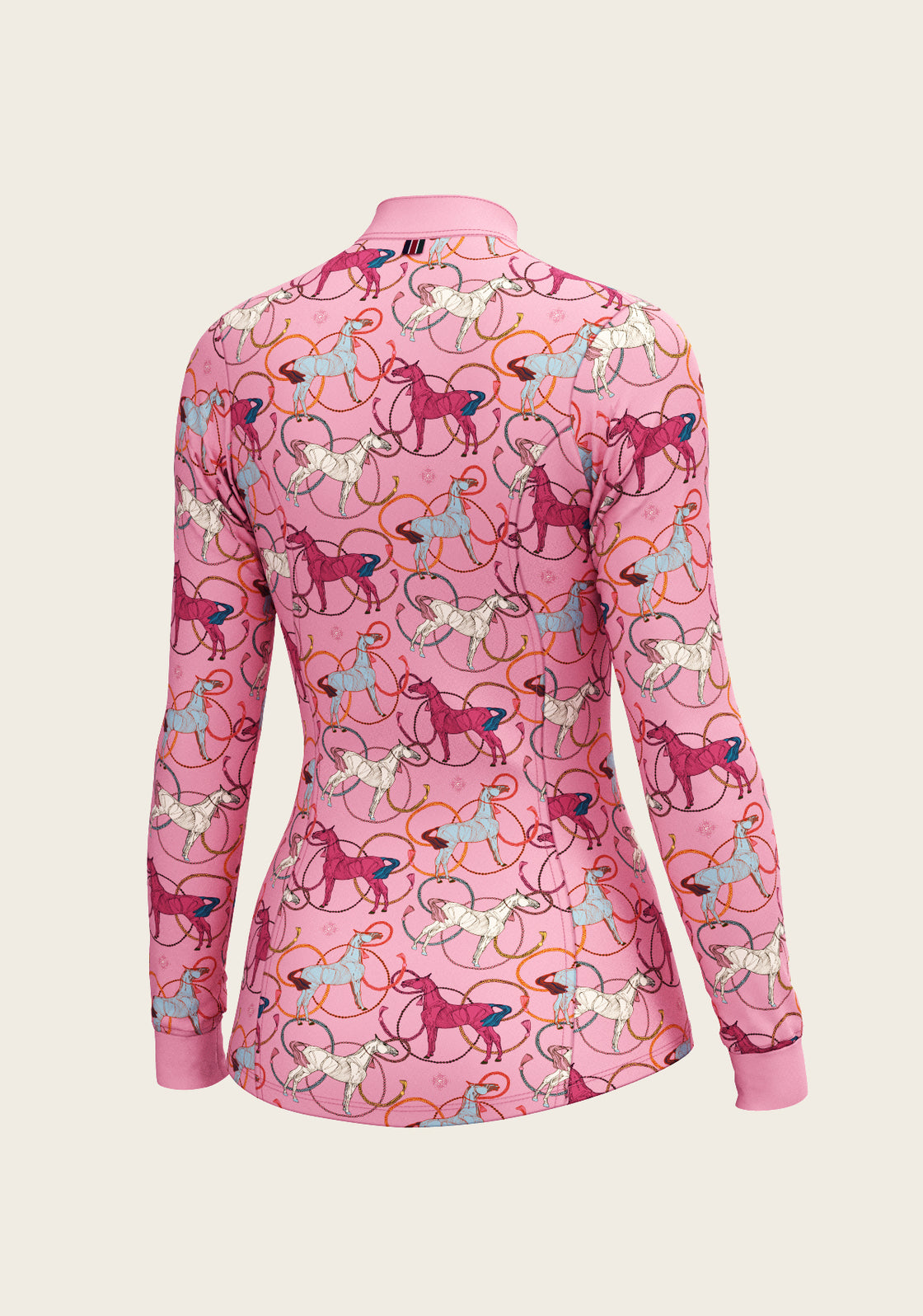 Roped Horses on Pink Quarter Zip Sun Shirt