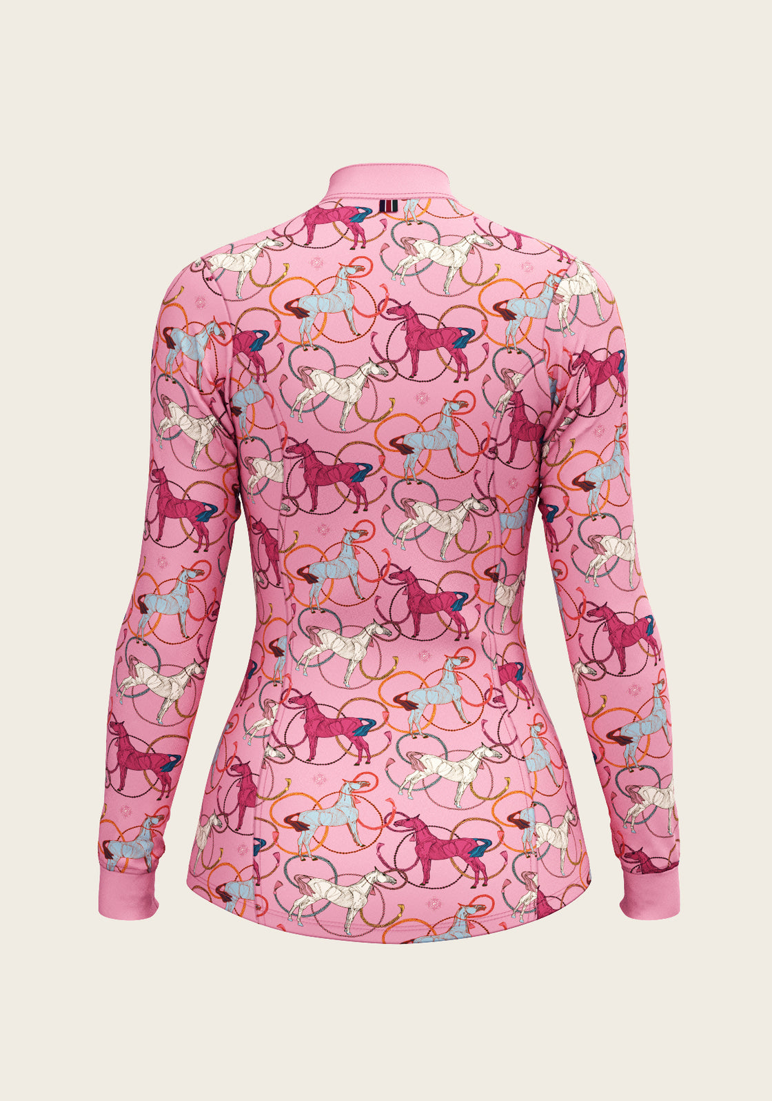 Roped Horses on Pink Quarter Zip Sun Shirt