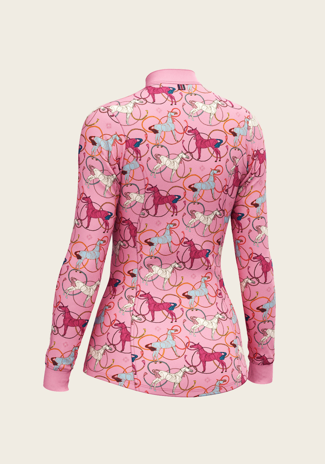 Roped Horses on Pink Quarter Zip Sun Shirt