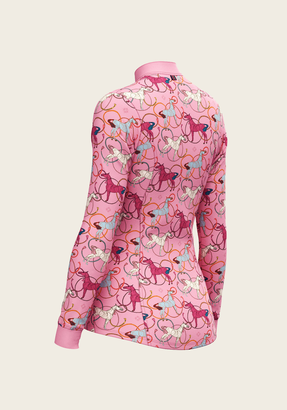 Roped Horses on Pink Quarter Zip Sun Shirt
