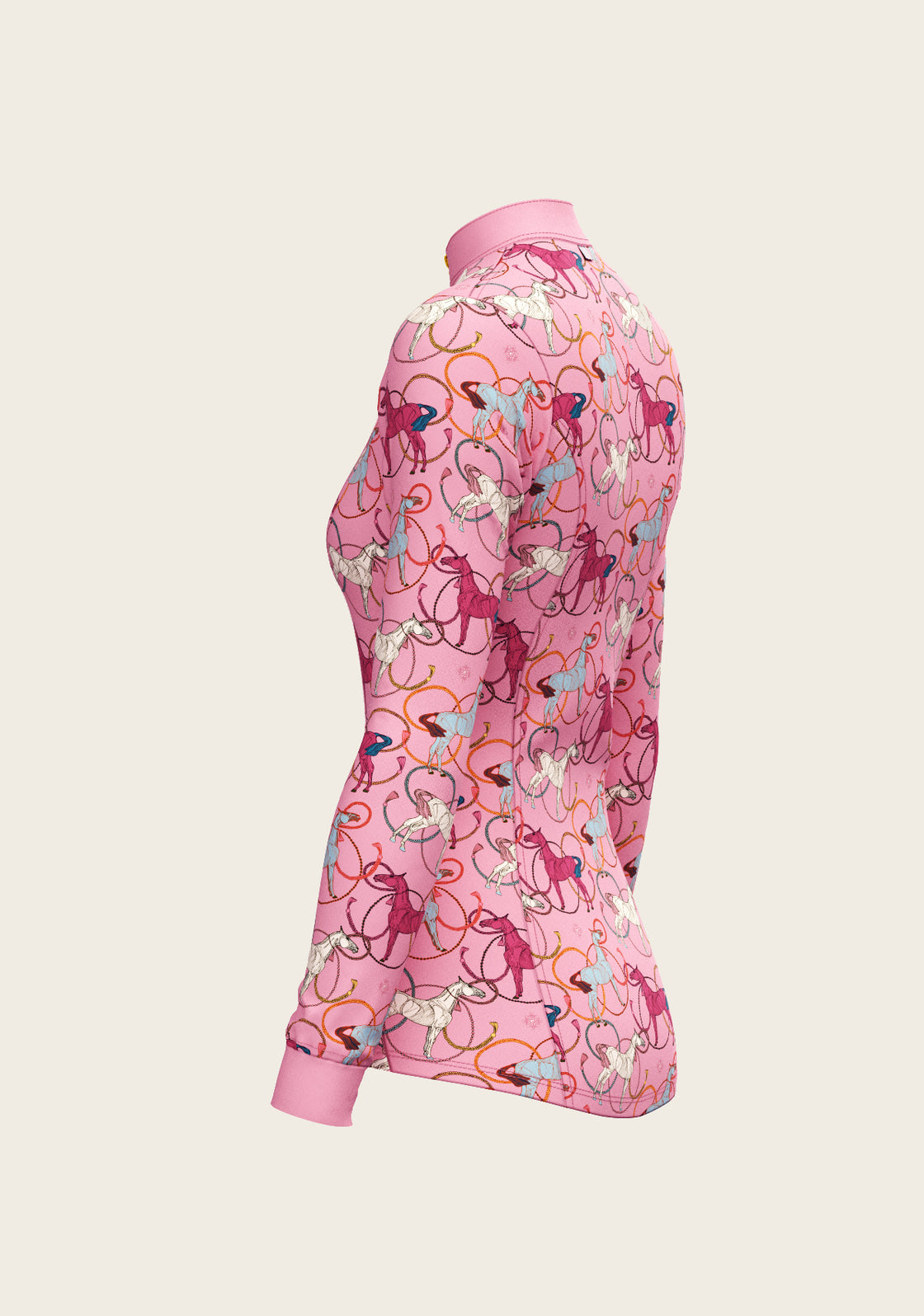 Roped Horses on Pink Quarter Zip Sun Shirt