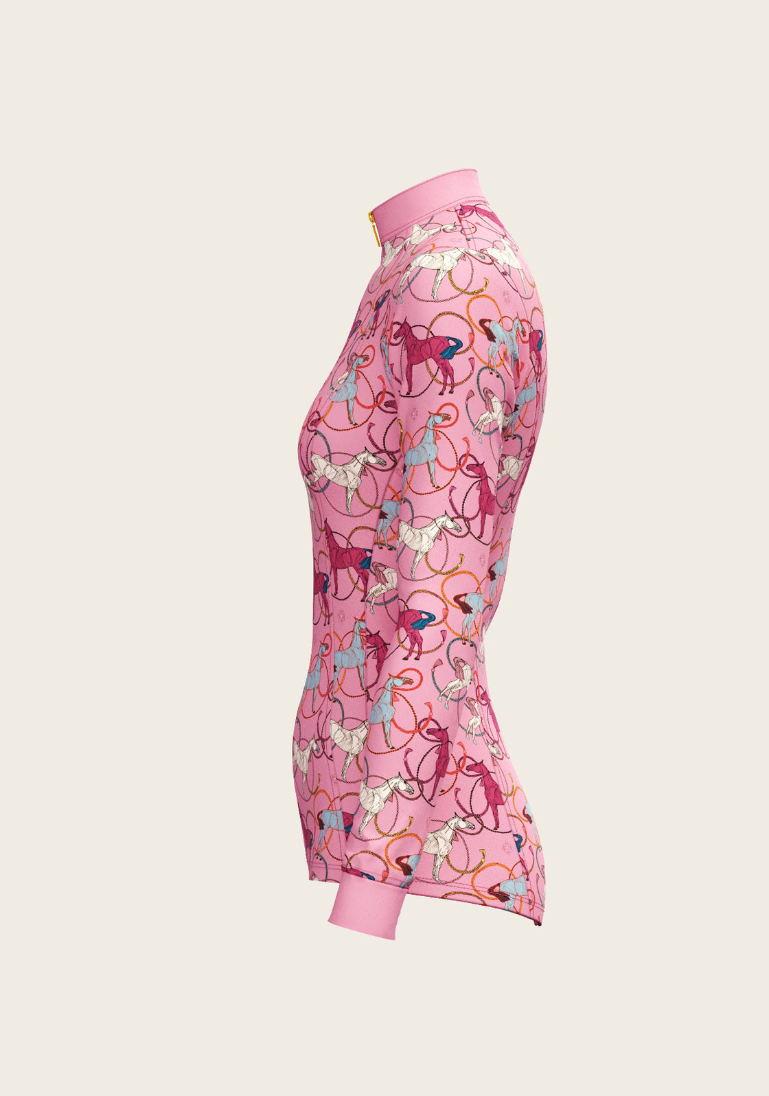 Roped Horses on Pink Quarter Zip Sun Shirt
