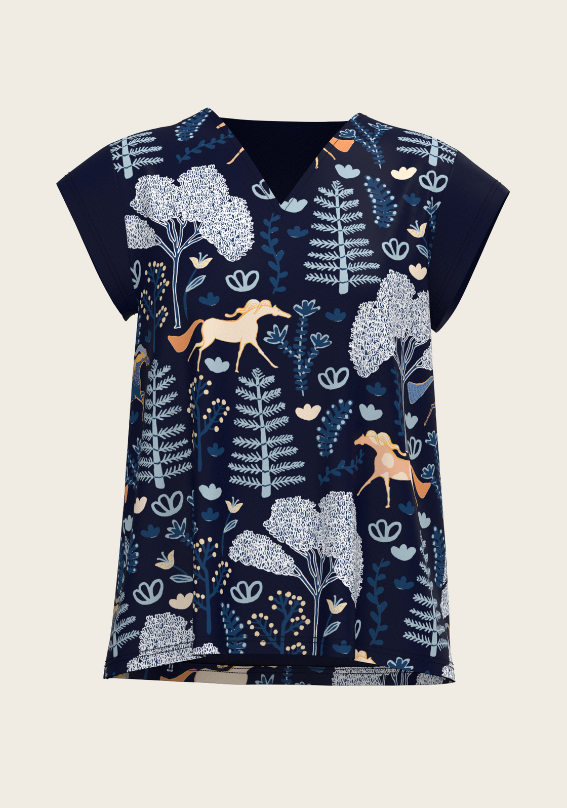 PRE ORDER • Forest on Navy Loose Fitting V Neck Shirt
