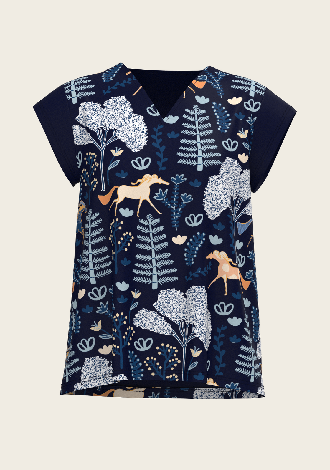  Forest on Navy Loose Fitting V Neck Shirt