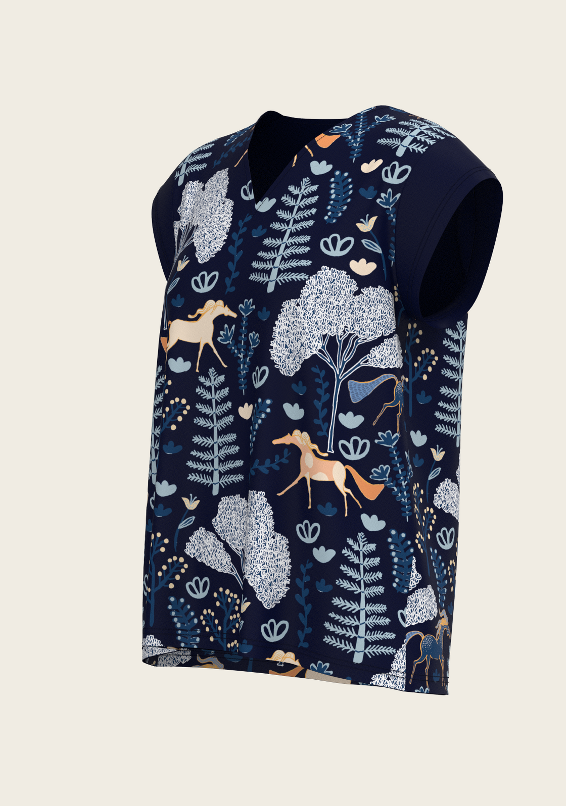 PRE ORDER • Forest on Navy Loose Fitting V Neck Shirt