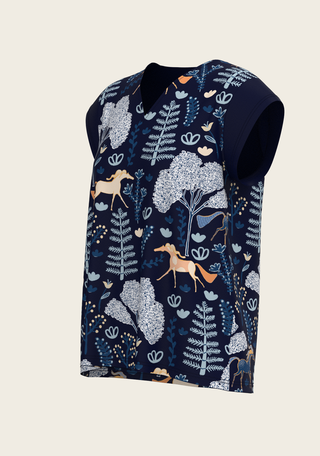  Forest on Navy Loose Fitting V Neck Shirt