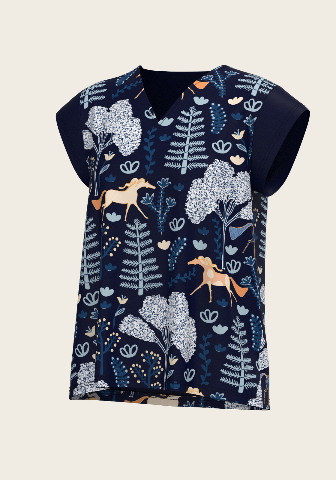 PRE ORDER • Forest on Navy Loose Fitting V Neck Shirt