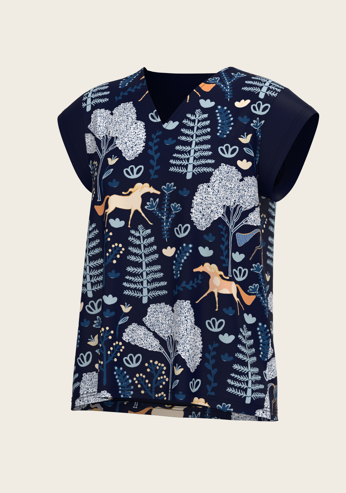  Forest on Navy Loose Fitting V Neck Shirt