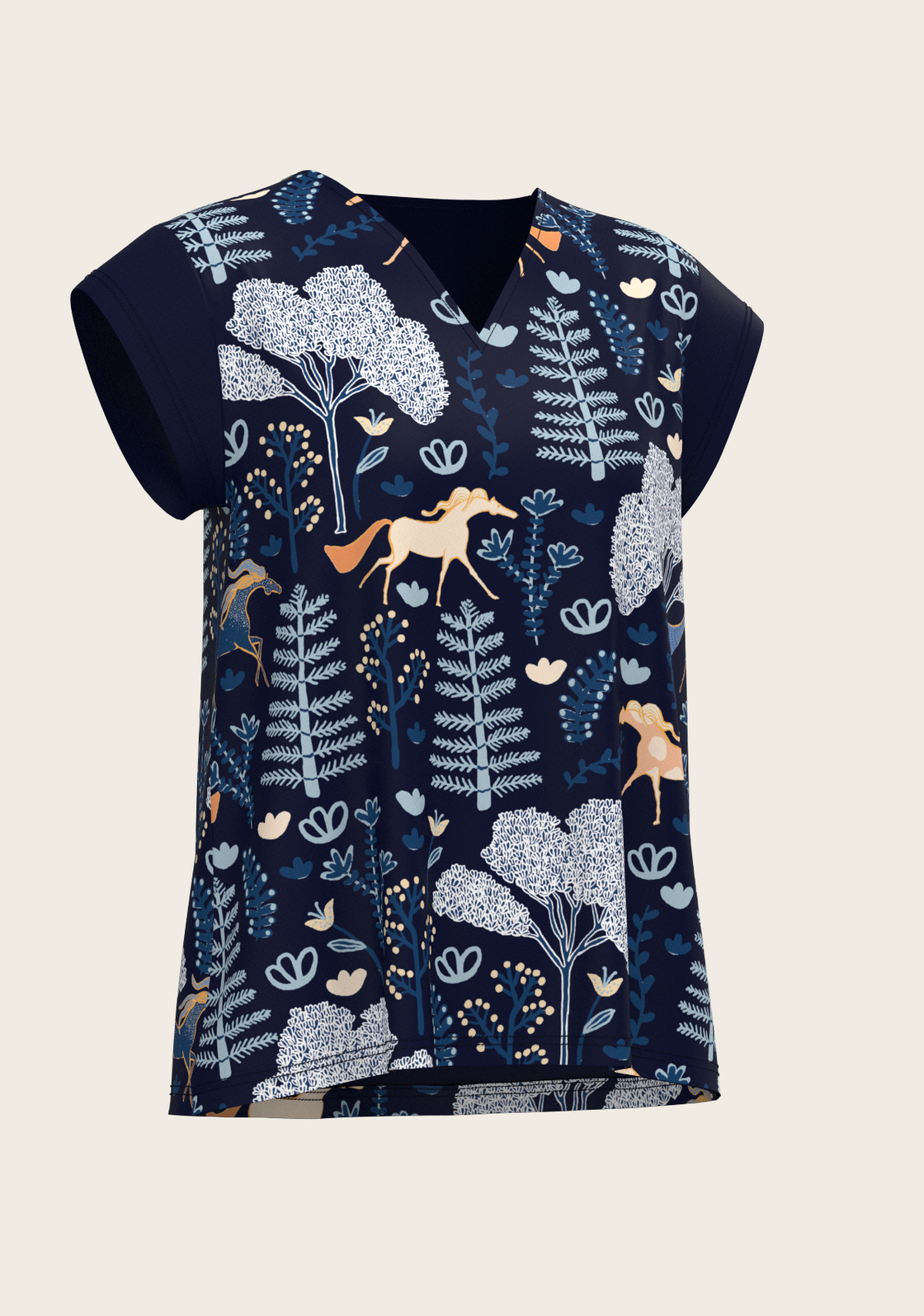 PRE ORDER • Forest on Navy Loose Fitting V Neck Shirt