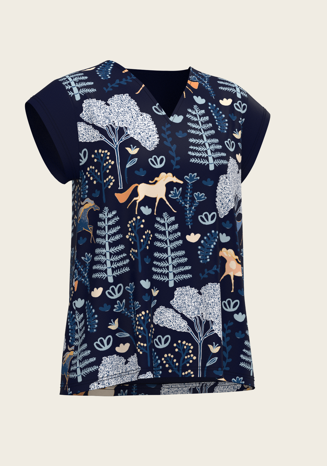  Forest on Navy Loose Fitting V Neck Shirt