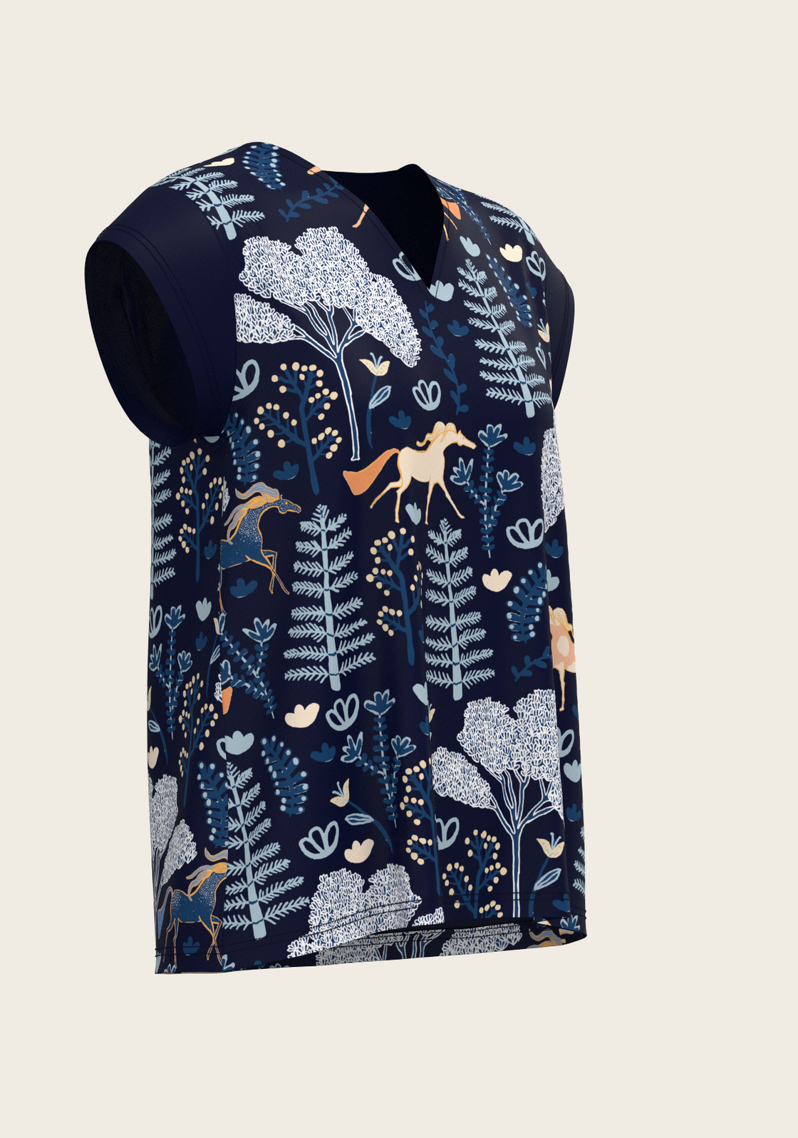 PRE ORDER • Forest on Navy Loose Fitting V Neck Shirt