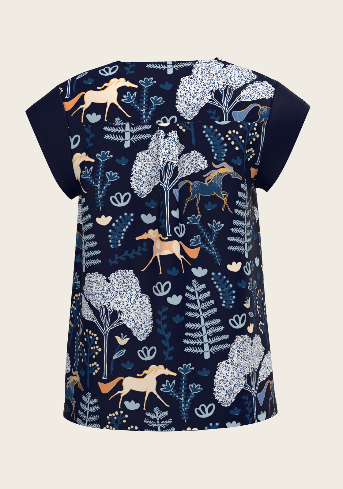  Forest on Navy Loose Fitting V Neck Shirt