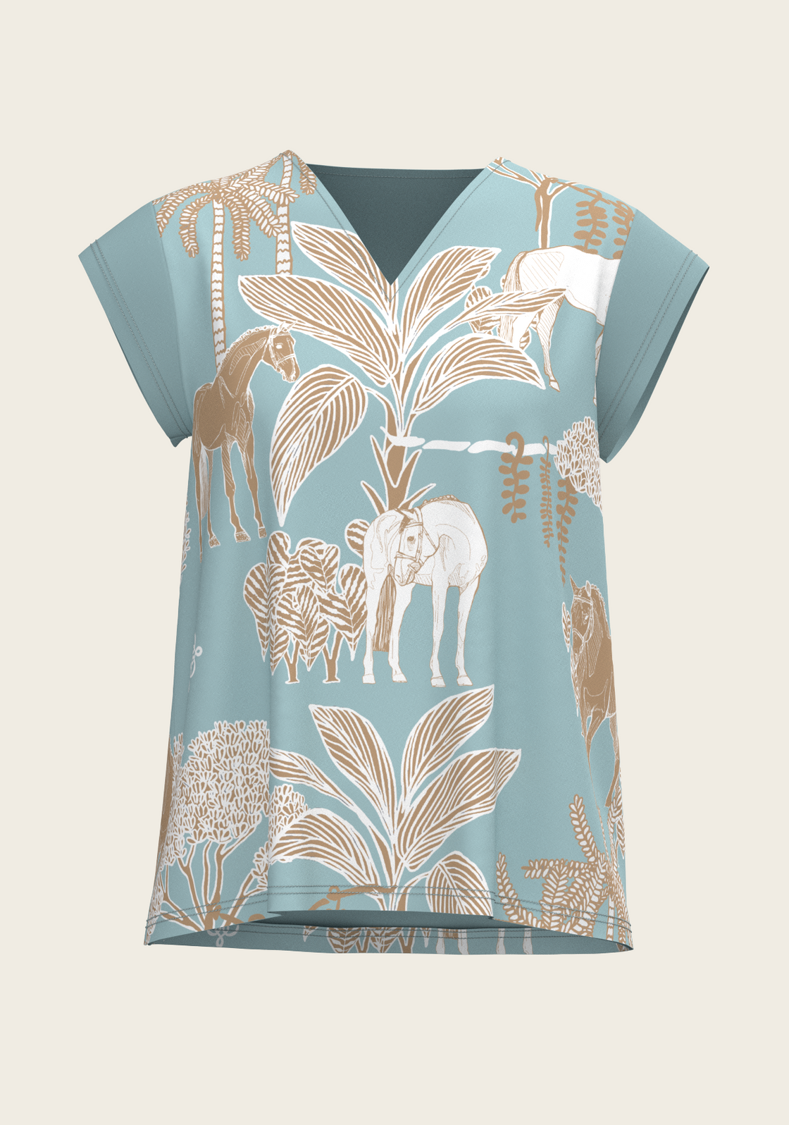 PRE ORDER • Island Horses on Sky Blue Loose Fitting V Neck Shirt