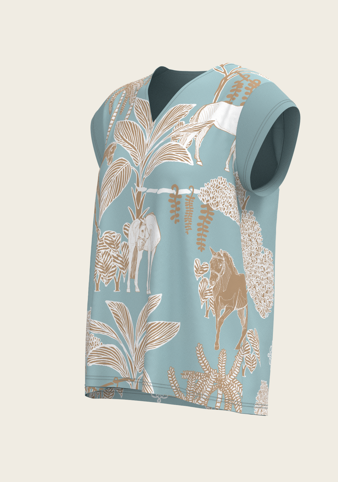 PRE ORDER • Island Horses on Sky Blue Loose Fitting V Neck Shirt