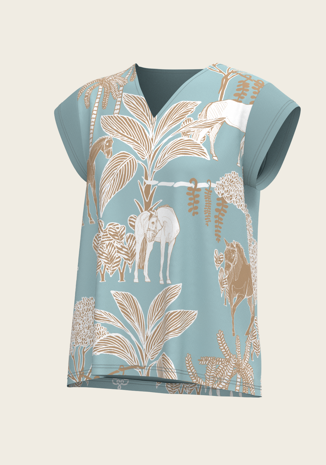 PRE ORDER • Island Horses on Sky Blue Loose Fitting V Neck Shirt