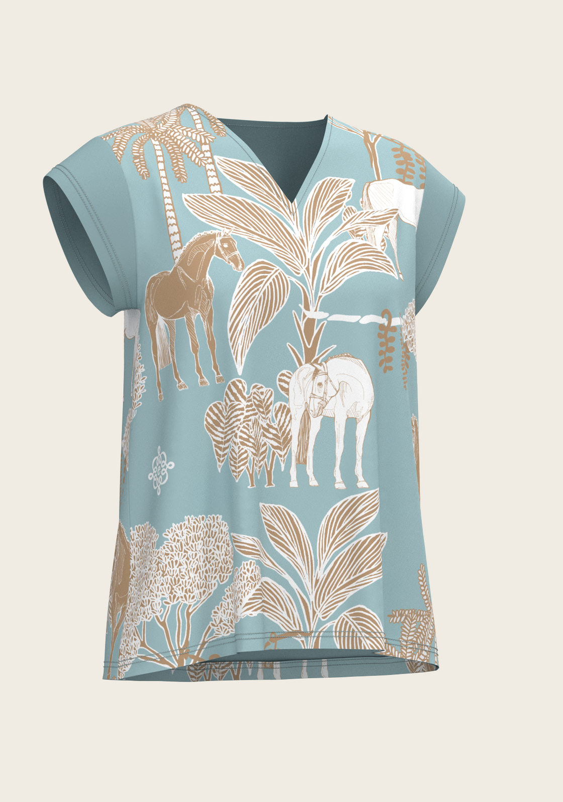 PRE ORDER • Island Horses on Sky Blue Loose Fitting V Neck Shirt